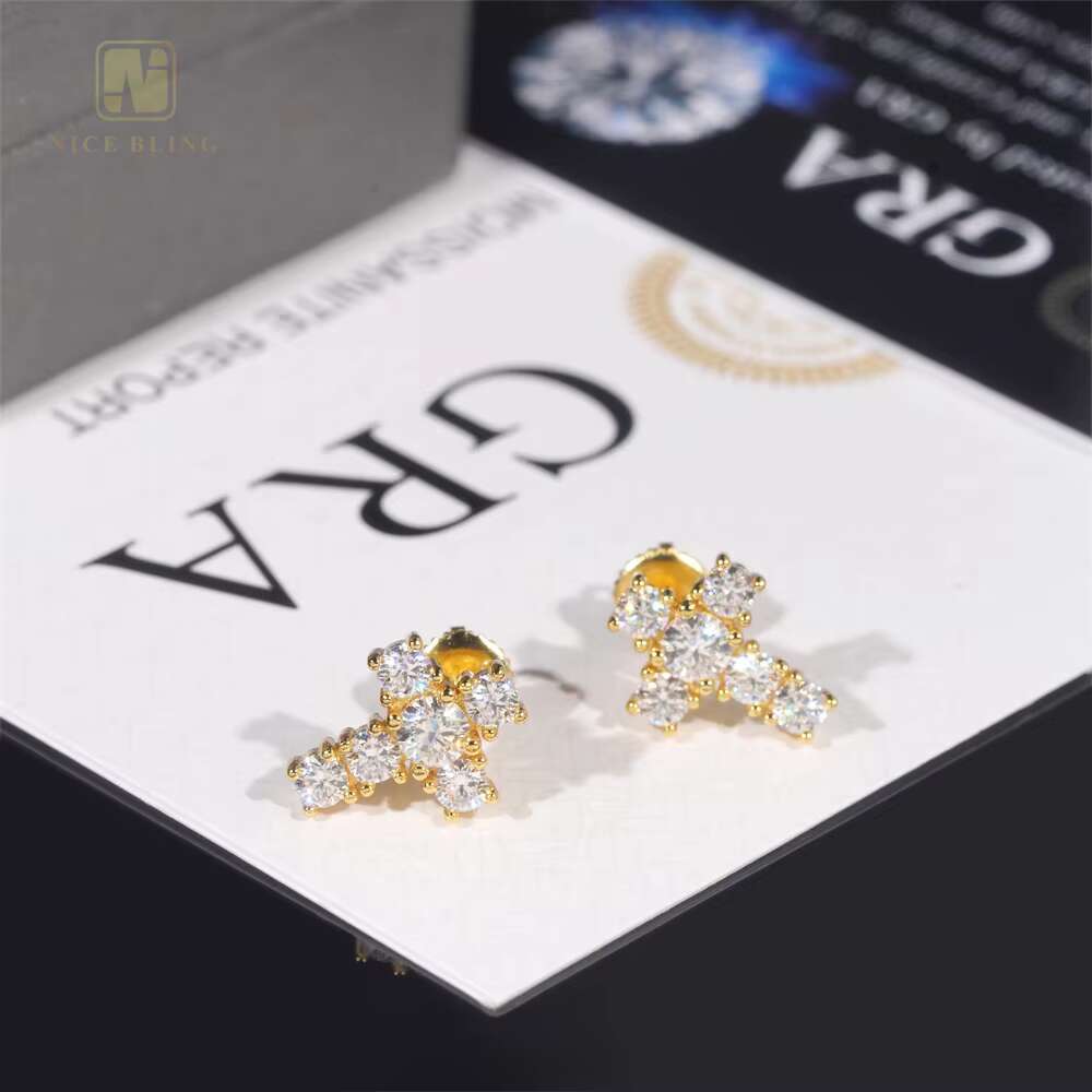 Fashion Hip Hop Moissanite Jewelry Ear Studs 925 Sterling Silver Ice Out Moissanite Diamond Cross Shape Stud Earring for Women