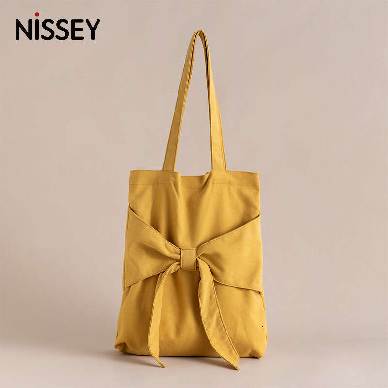 Bowtie Tote Artistic Single Shoulder Women's Student Canvas Bag, Niche Design, Large Capacity Handbag