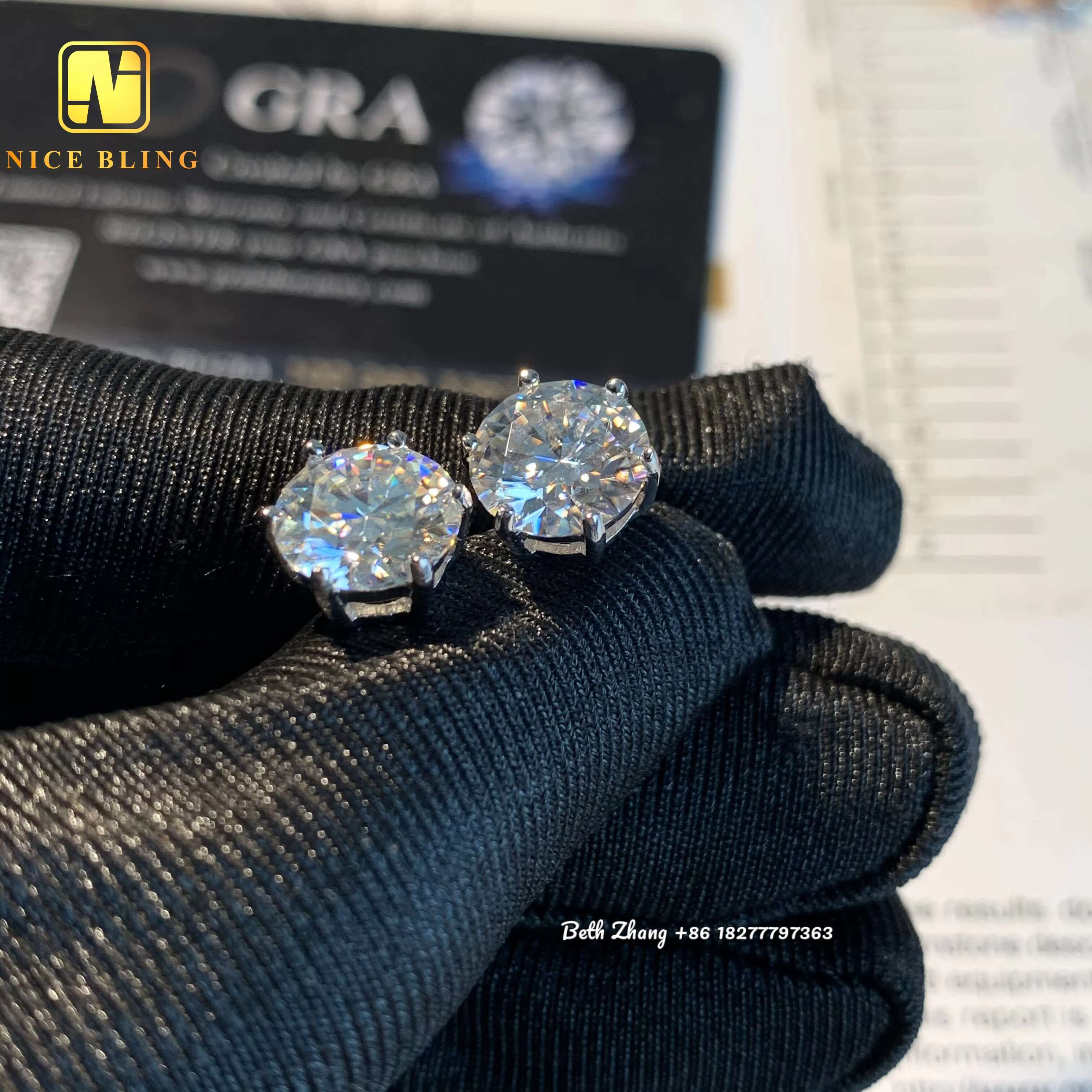 Solitaire Earrings 925 Silver Moissanite Diamond Studs Luxury Hip Hop Jewelry 6 Prong Round Moissanite Ear Studs for Men Women