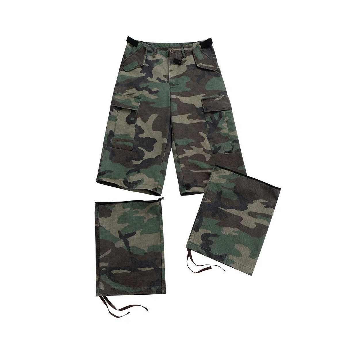 Knee detachable wide leg patch work camouflage cargo pants suitable for men and women straight contrast color pocket cover oversized size Z250505