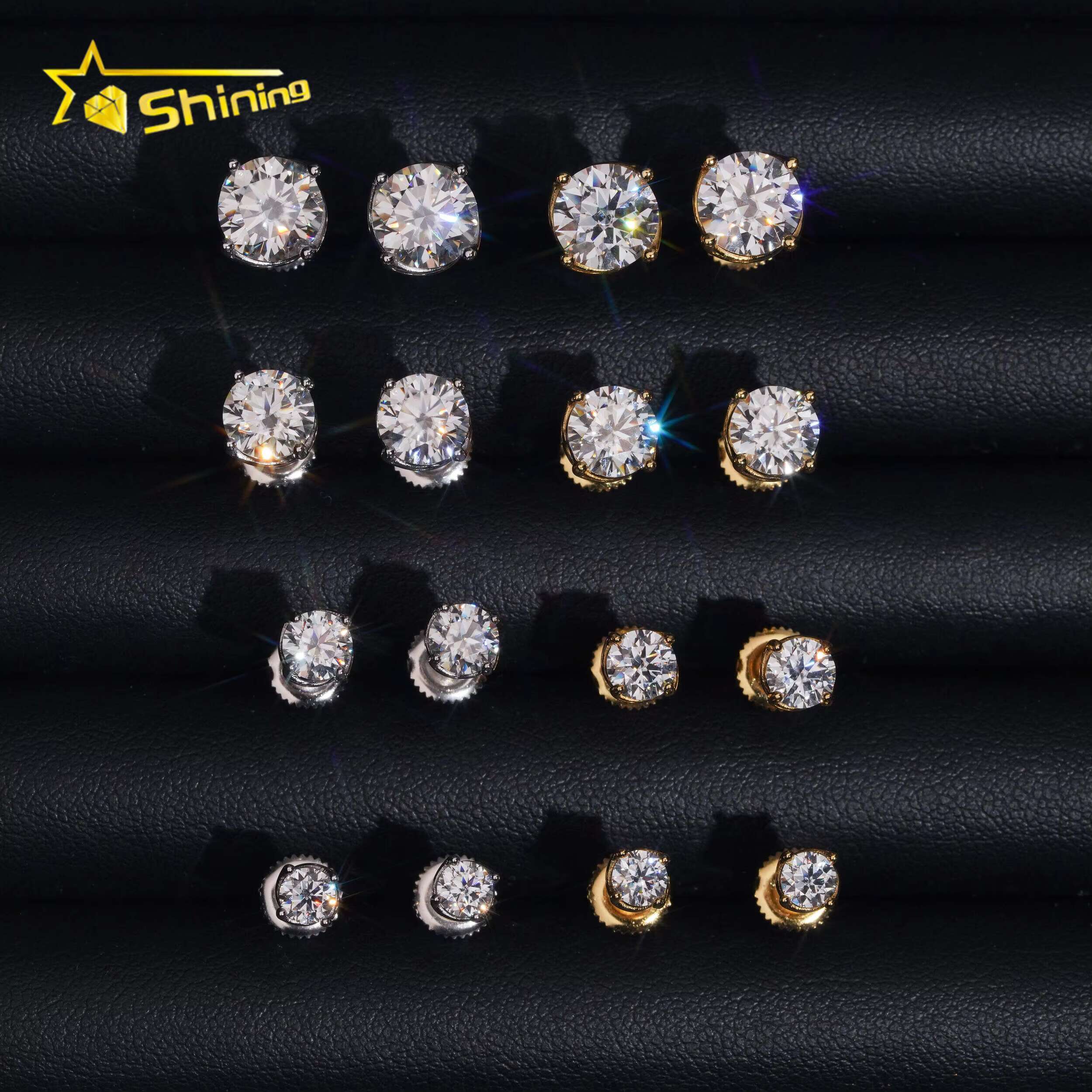 925 Silver Hip Hop Sparkling Moissanite Stud Earrings with Iced Out Setting DHL 7-Day Shipping 100+ Designs Ready Stock.
