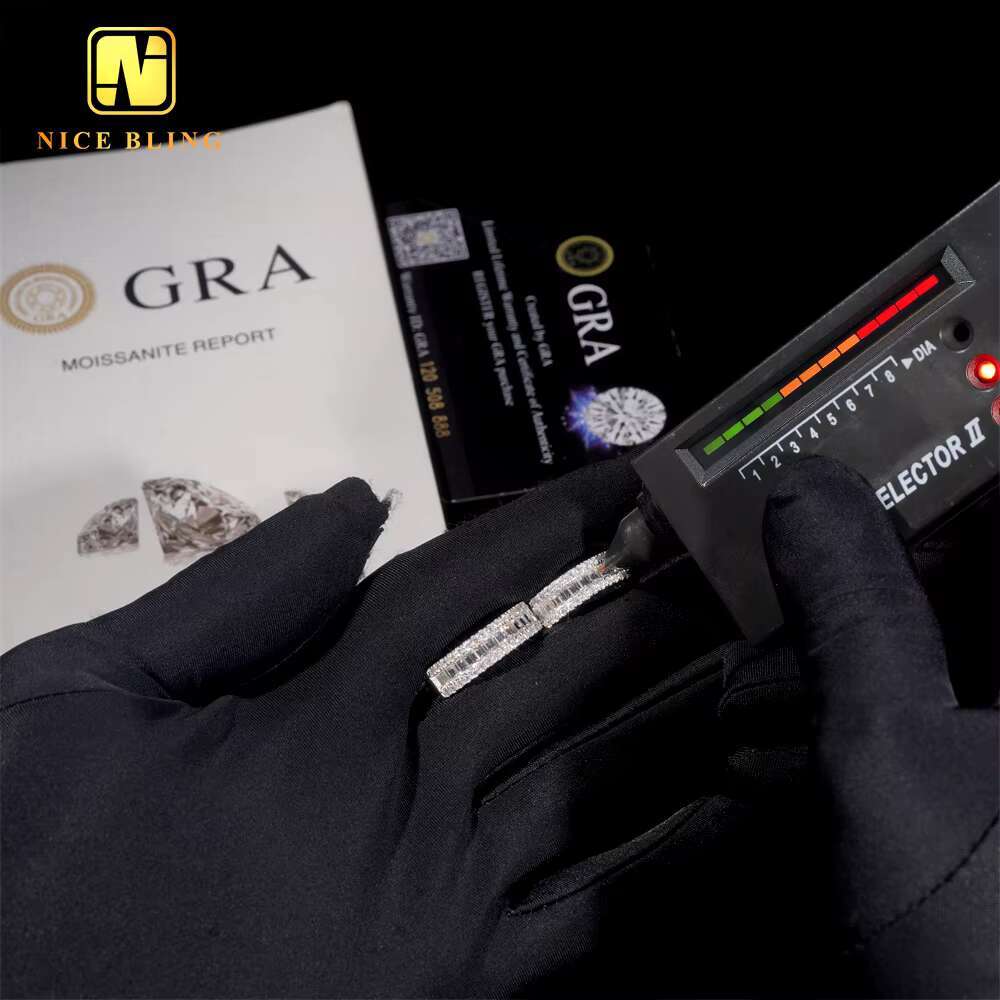 New Trend GRA Certificate New Style Iced Out Baguette Diamond 925 Sterling Silver Hip Hop Moissanite Hoop Earrings