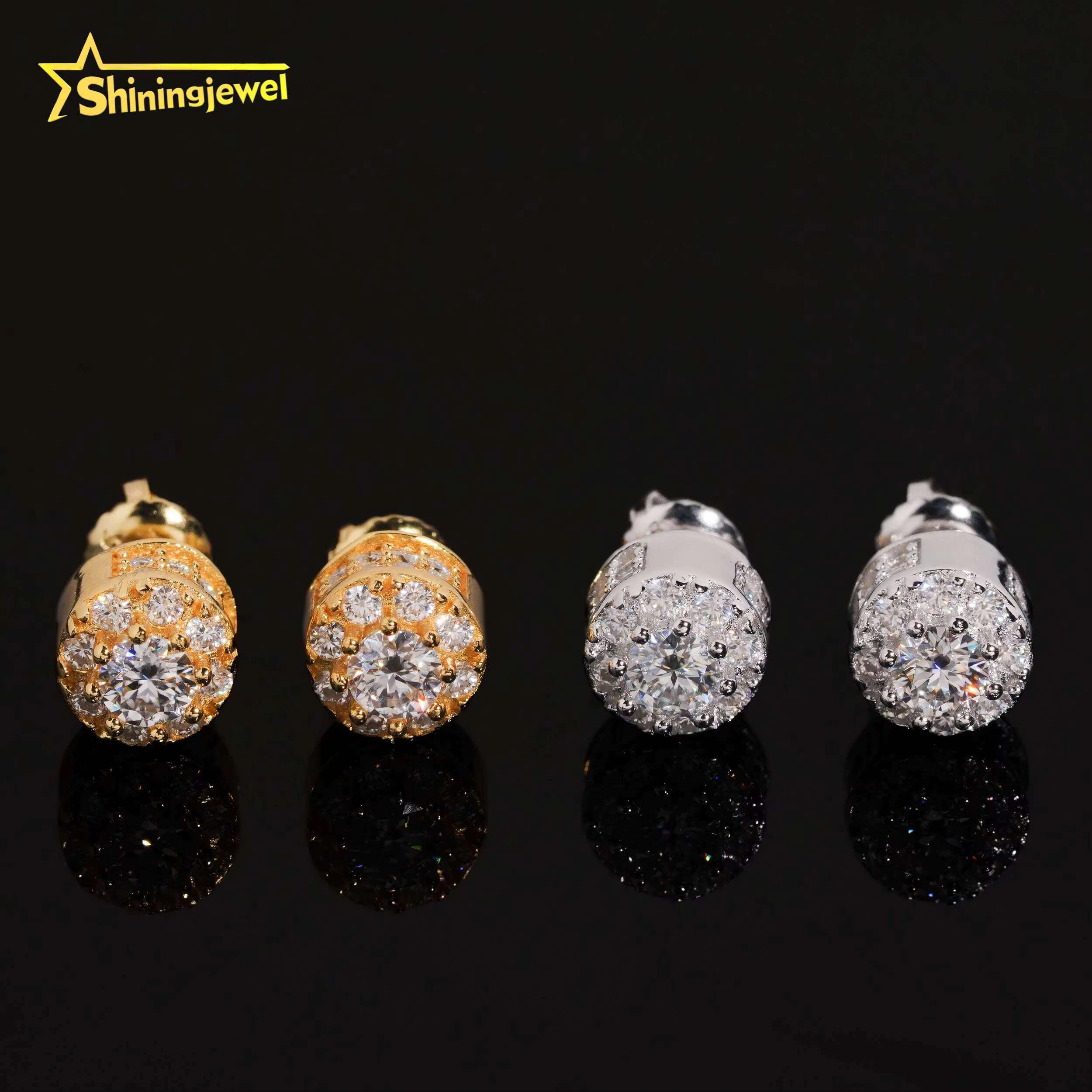 Hip Hop Jewelry Pass Tester Stocks 925 Sterling Silver Gold Plated Iced Out VVS Diamond Moissanite Stud Earring Men Earrings