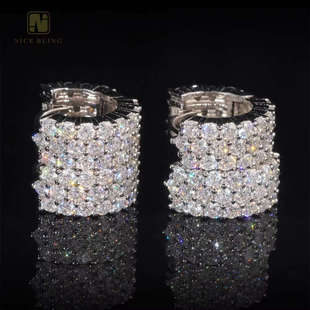 Iced Out Hoop Pass Diamond Tester Jewelry Ear Stud Moissanite Diamond Silver 925 VVS Moissanite Iced Out Stud Earring for Women