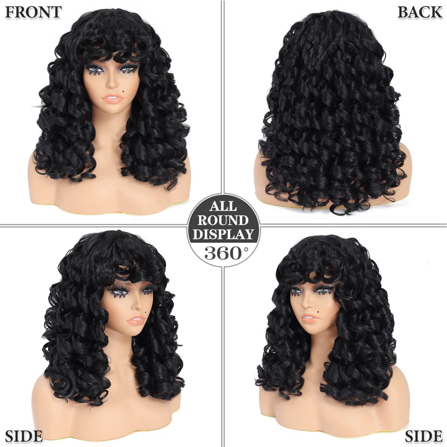 wig New womens fashionable synthetic fiber headband with black fringe short curly wigs
