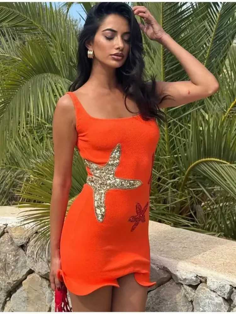 Prined Casual Women Star Mini Dress Fashion Strap No Back Wrinkle High Waist Robe 2025 New Womens Beach Vacation DressXJ250504