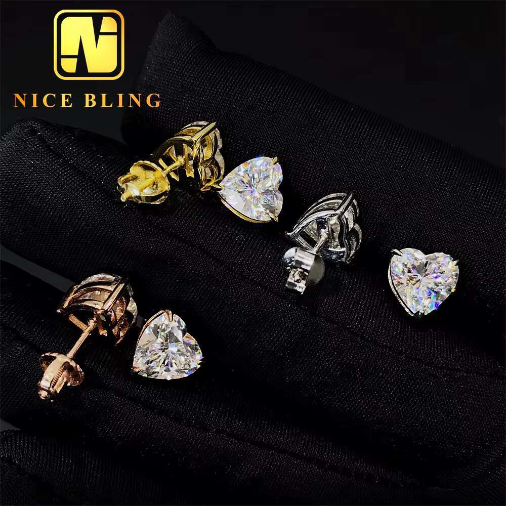 Single Diamond 925 Sterling Silver Ear Studs GRA Gertificate Heart Cut Fine Jewelry VVS Moissanite Stud Earrings for Women