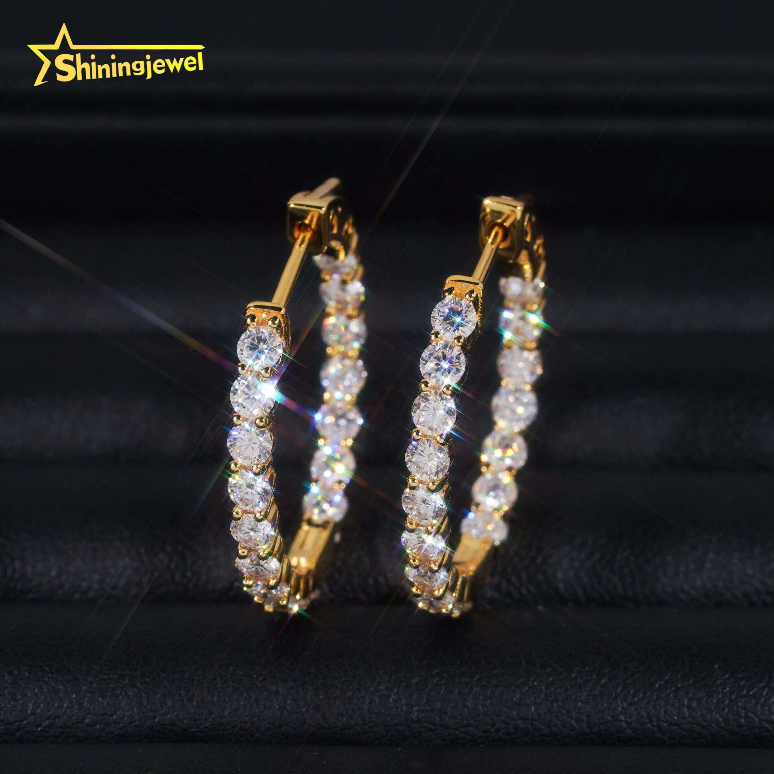 Fine Jewelry Fashion 925 Silver Circle 29mm Width Gold Plated Moissanite Hoop Earrings for Women