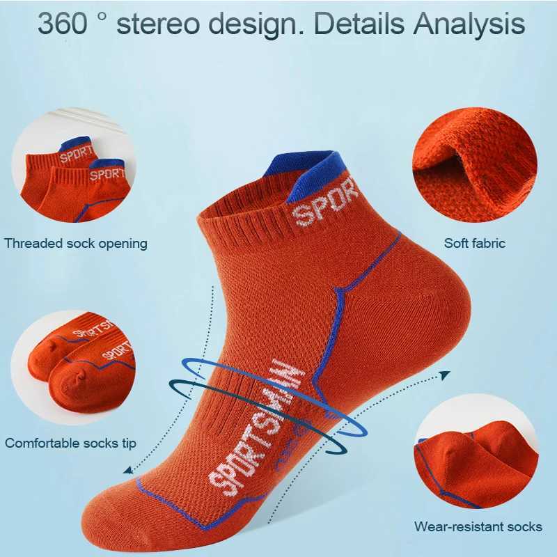 6 pairs of ankle socks mens mesh cotton sports running socks breathable pads low cut thin socks Z250505-1