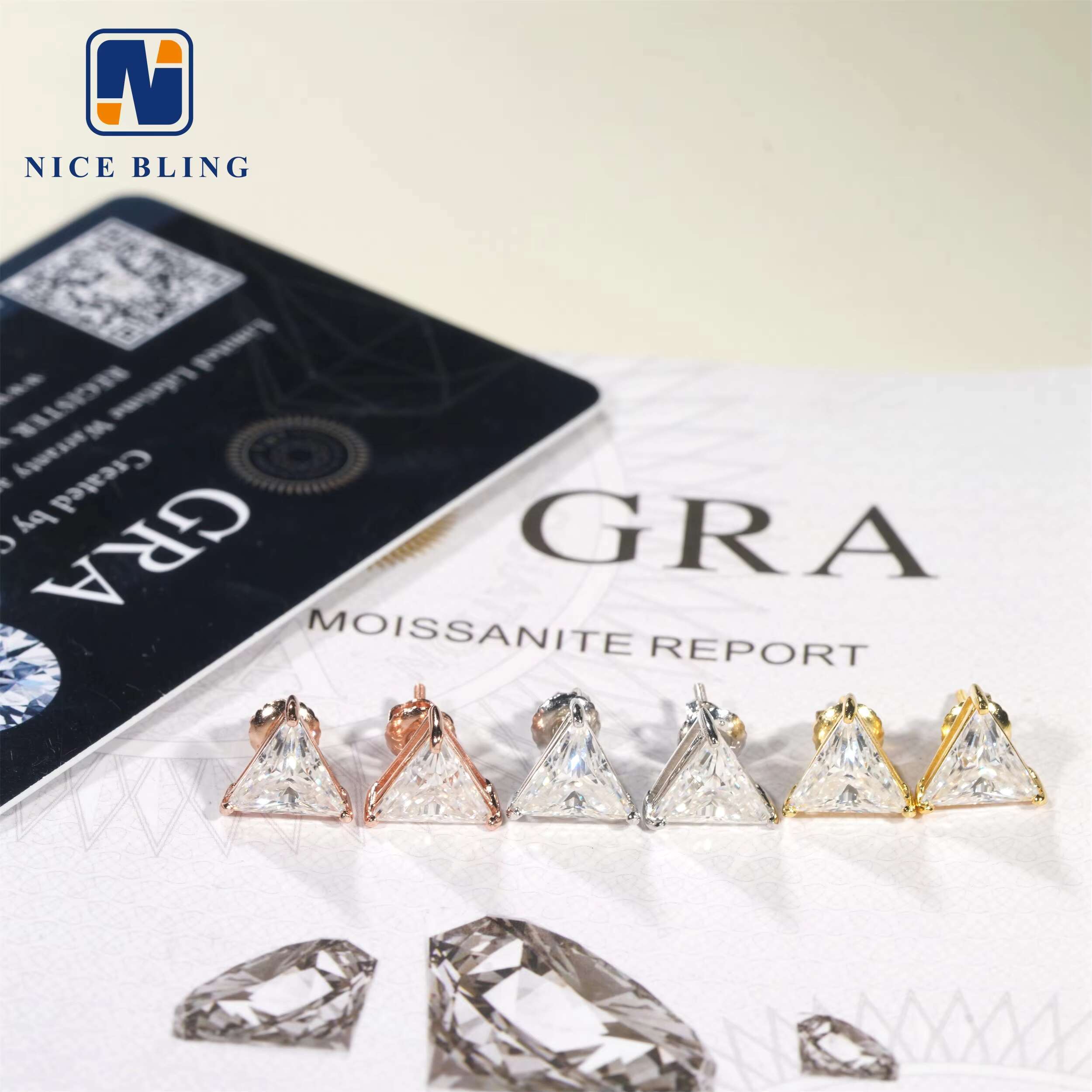 Chic Unisex Moissanite Hoop Studs | Rhodium-Coated Triangle Design with Sparkling Jewels
