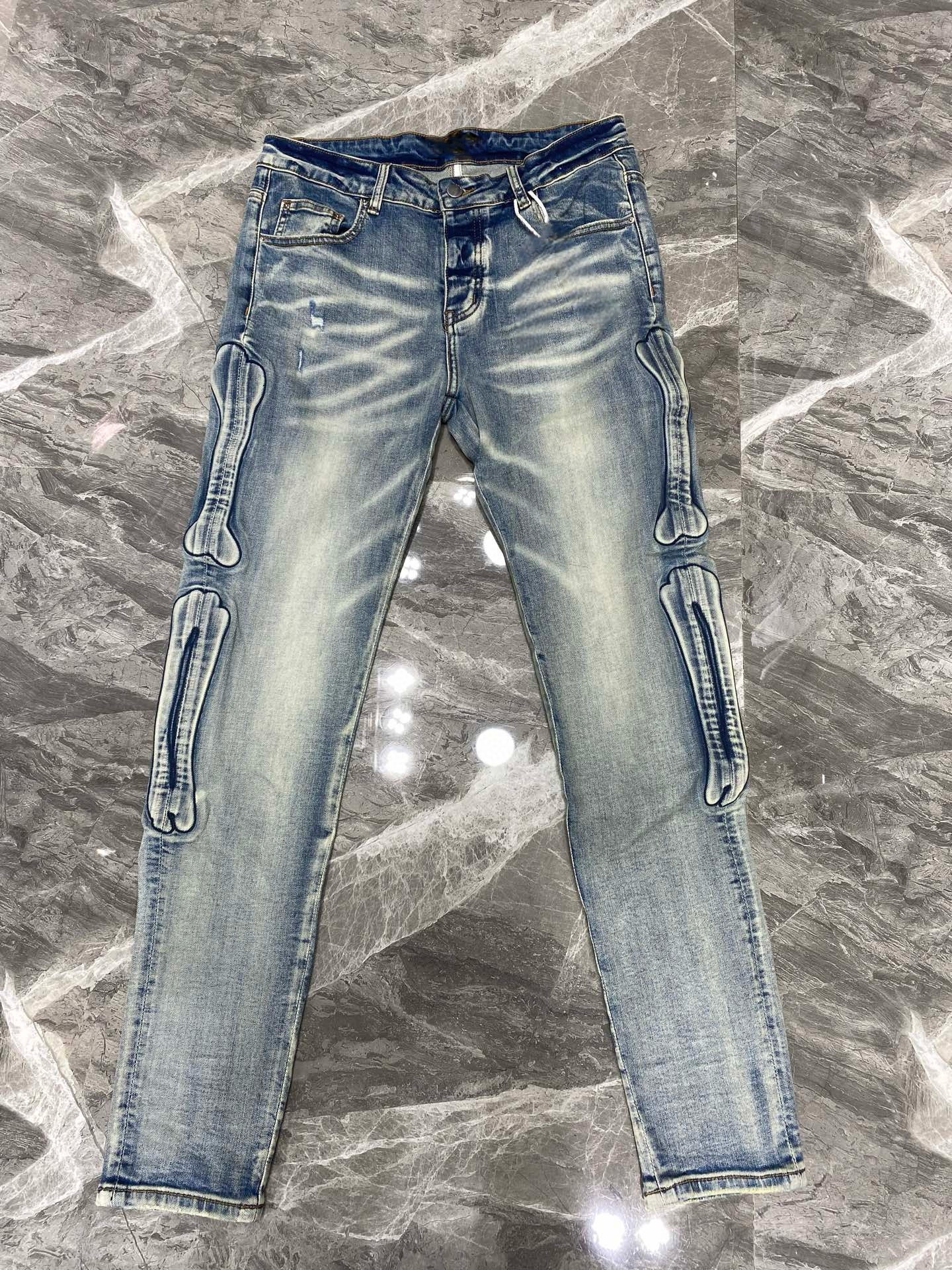 Mens Designer Jeans Men Jeans Stretch Wash holes bone pattern Skinny Jeans Mens Jeans embroidery Slim Causal Mens jean hot Pants Hip Hop Men Jeans