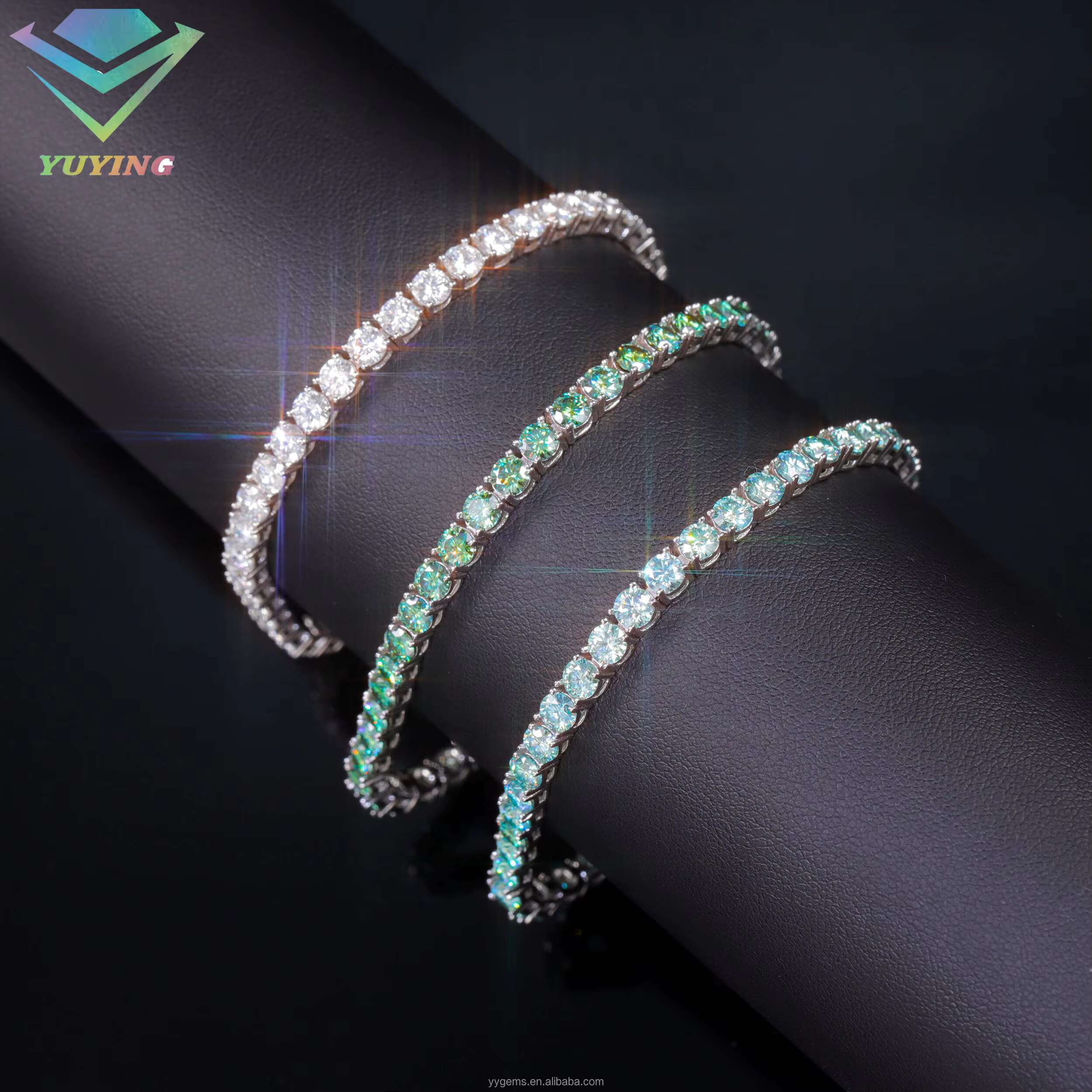 New Arrival Blue Green Diamond S925 Sterling Silver VVS Colorful Moissanite Tennis Chain Bracelet Necklace GRA Certificate
