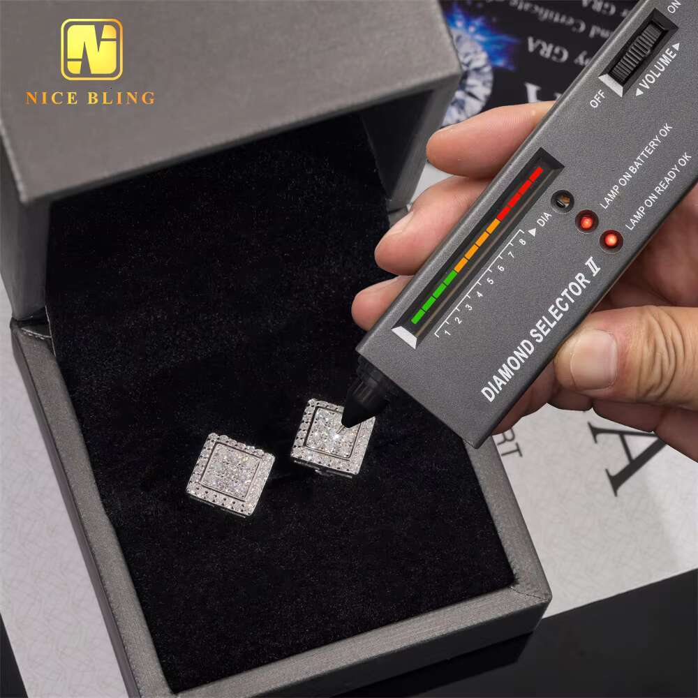 Wholesale Price GRA Certificates 925 Silver Hip Hop Ear Stud Square Shape VVS Moissanite Stud Earrings