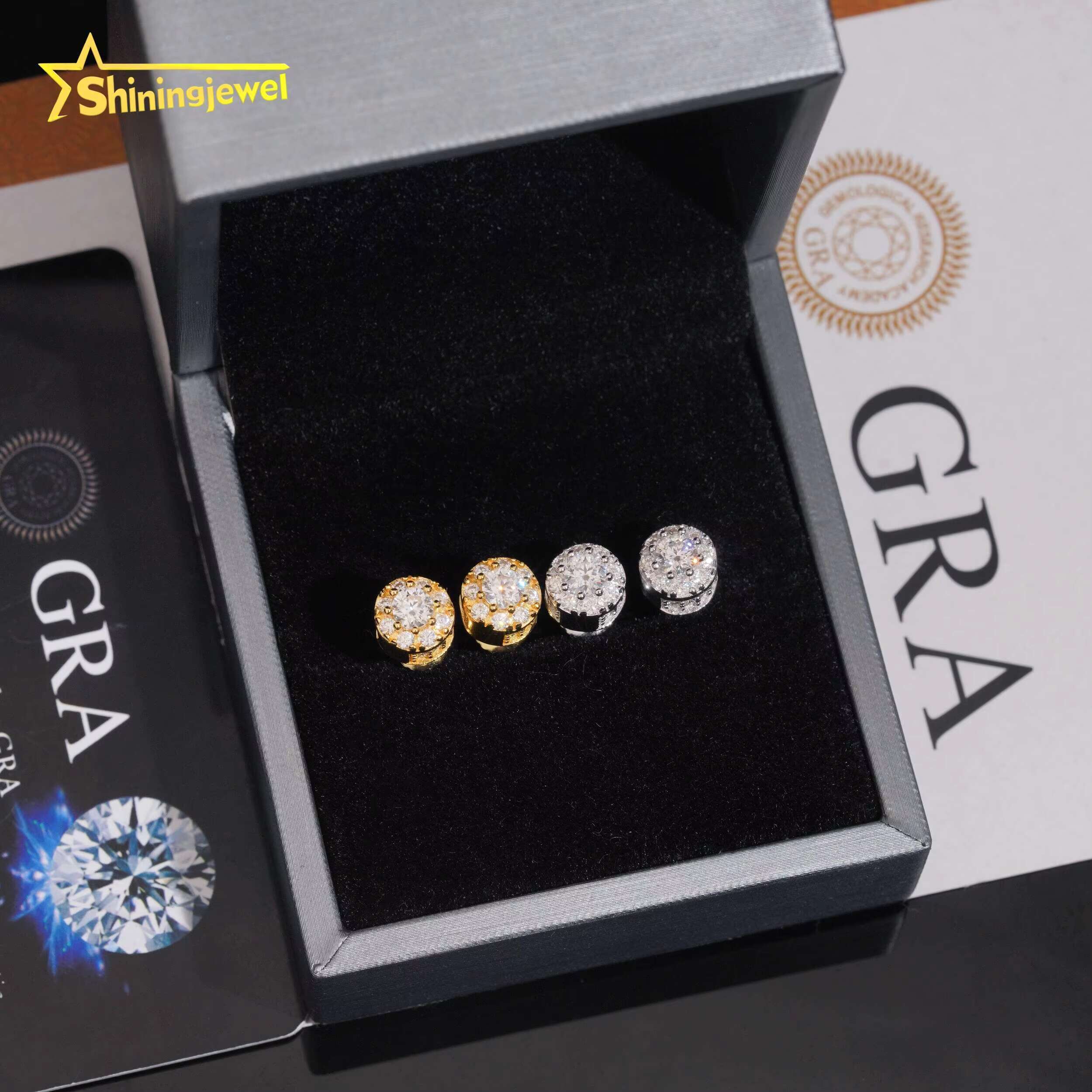 Hip Hop Jewelry Pass Tester Stocks 925 Sterling Silver Gold Plated Iced Out VVS Diamond Moissanite Stud Earring Men Earrings