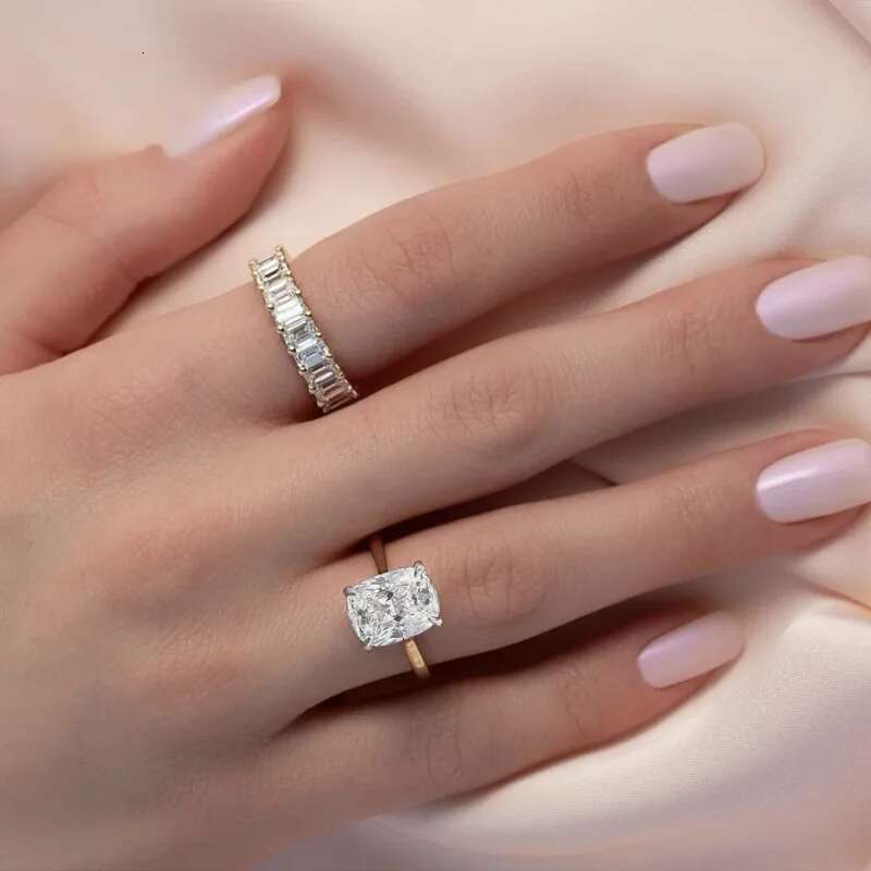 Luxury Cushion Cut 3ct Lab Diamond Ring 100% Real 925 Sterling Silver Engagement Wedding Band Rings for Women Promise Jewelry