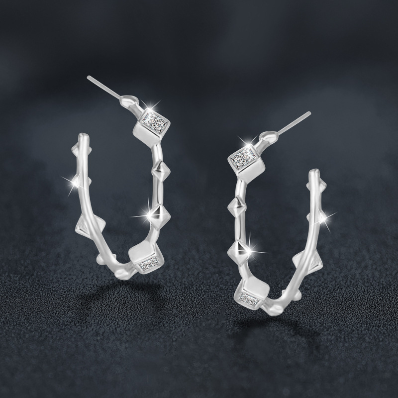 Elegant Bamboo Node Hoop Earrings with Moissanite - 925 Sterling Silver, 3EX Cut, Hypoallergenic, Perfect Gift