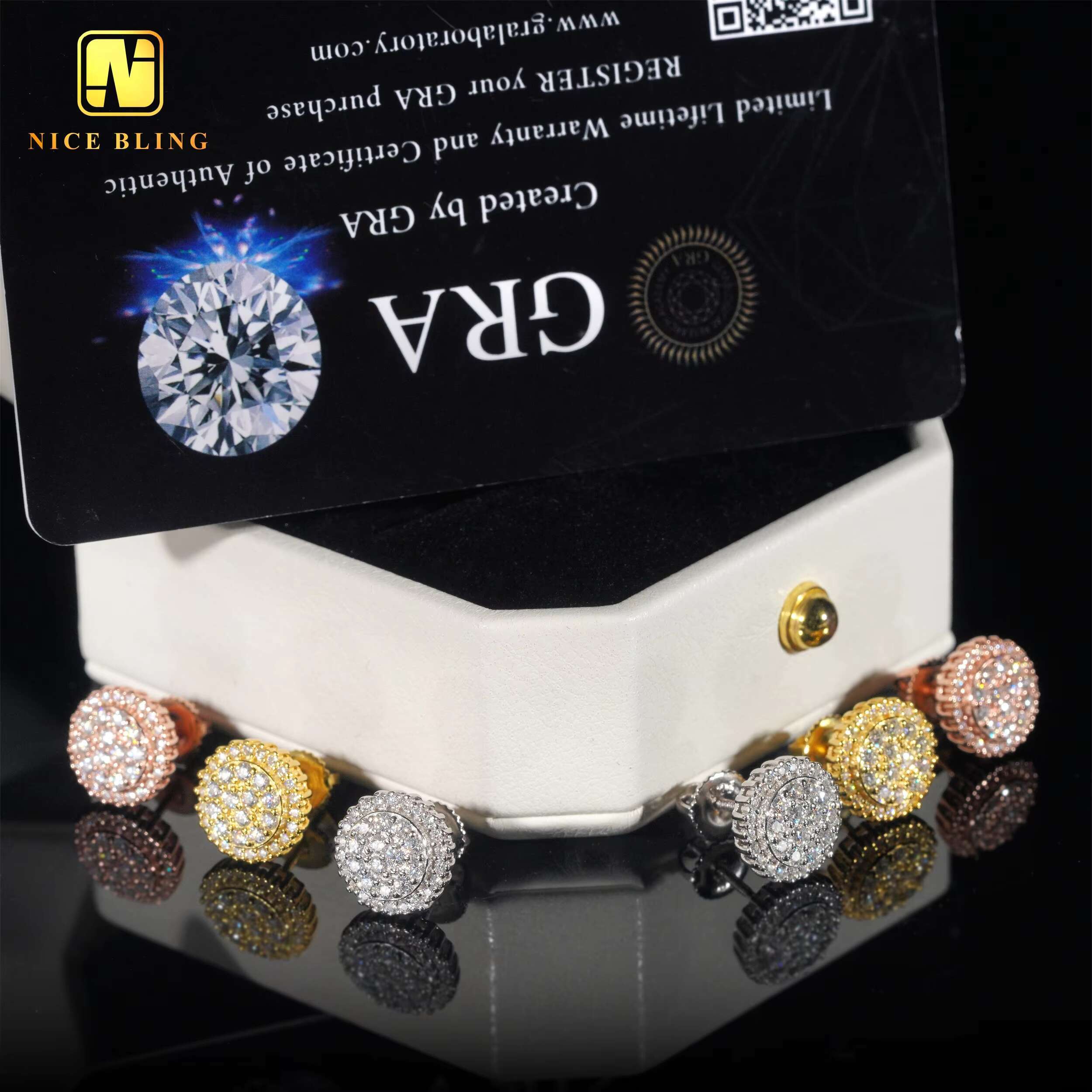 Fine Jewelry Earrings Pass Diamond Tester Moissanite Ear Studs 925 Silver Rose/Gold Plated Hip Hop Cluster Diamond Studs