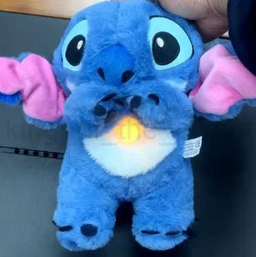 Disney New Lilo Stitch Plush Doll Breathing Children Peluche Kawaii Soothes Toy Animation Baby Music Light Sleep Toy Pink Stitching Childrens Gift W25