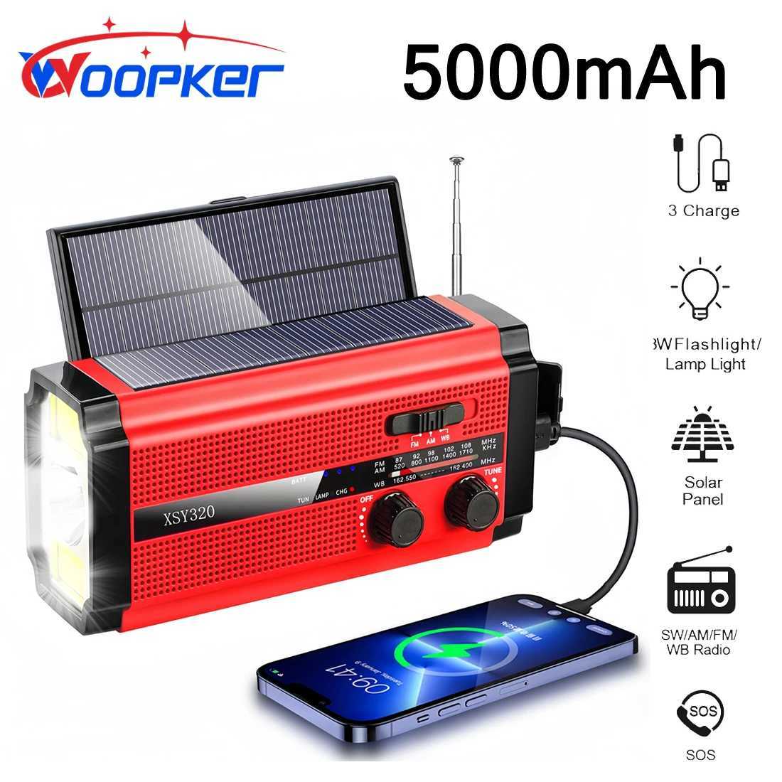 Woopker Multi functional Wireless XSY-320 5000mAh AM/FM/WB Solar USB Charging Portable Emergency Radio Flashlight SOS Power Pack X2505051