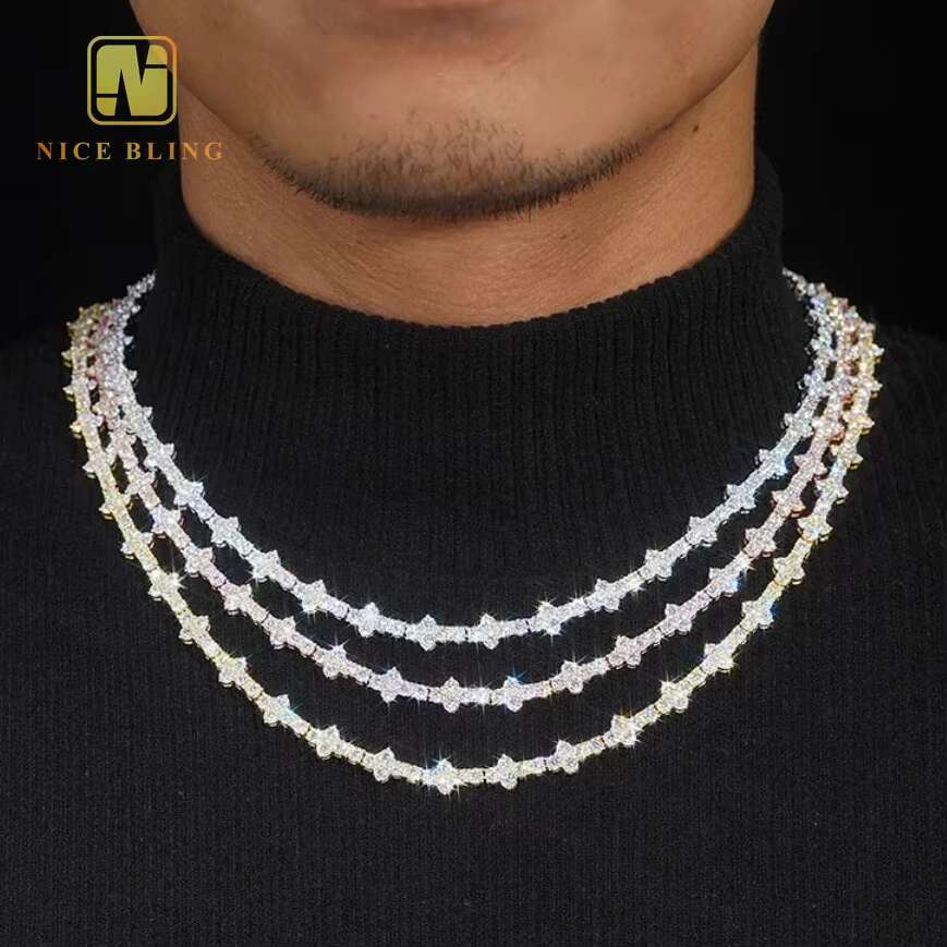4mm Tennis Chain Wholesale Price 925 Sterling Silver Hip Hop Jewelry Necklace Iced Out VVS Moissanite Diamond Cross Tennis Chain