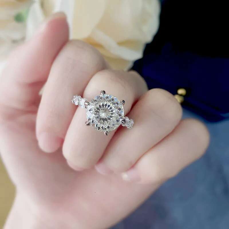 Solitaire 5ct Moissanite Diamond Ring 100% Real 925 Sterling Silver Engagement Wedding Band Rings for Women Men Promise Jewelry
