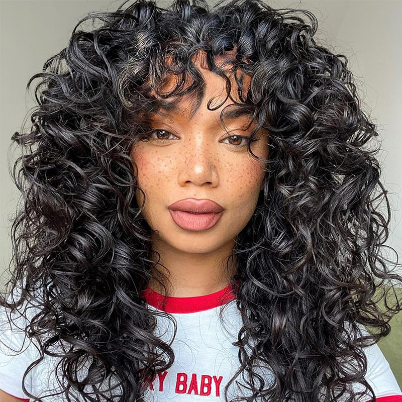 wig New womens fashionable synthetic fiber headband with black fringe short curly wigs