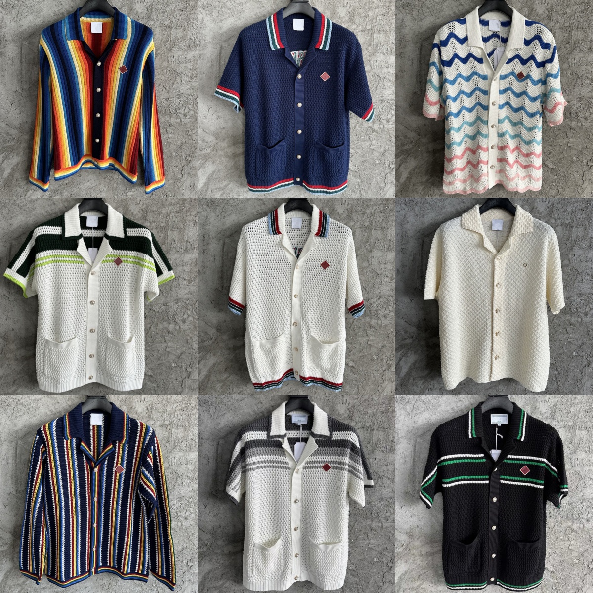 Caablancc Top quality Knitted Shirts Men and Women Designer Crochet Button Up Vacation Shorts Embroideried Jacquard Sets