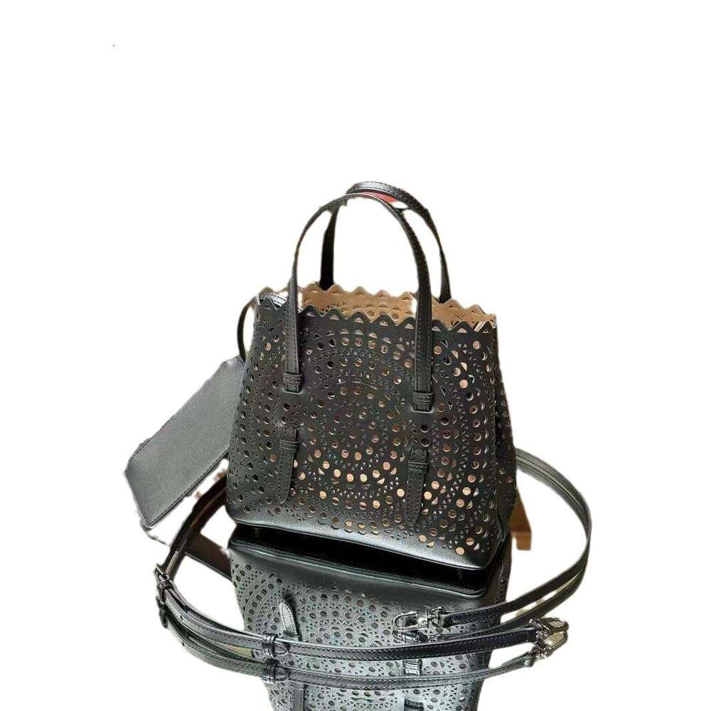 MINA Cowhide Hollowed Out French Casual Leather Women's Fashionable And Versatile Single Shoulder Crossbody Bag, Vegetable Basket Handbag