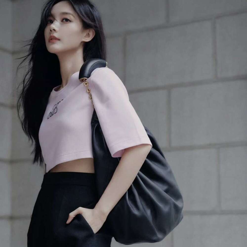 Celebrity style Squeeze garbage bucket pleated soft cowhide armpit tote chain leather bag, trendy