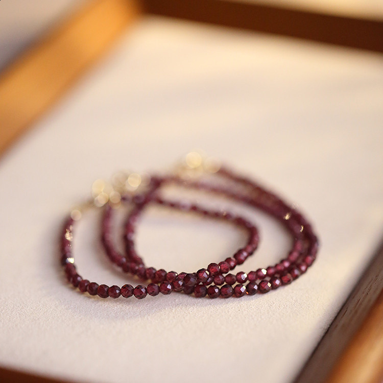 Handmade natural 4MM ruby cut bead cuff bracelet for women Bohemian handmade semi stone craftsmanship 241018