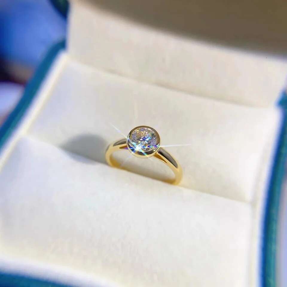 Anziw 5MM 0.5 carat Moissainte Solitaire Ring 18k Gold Plated 925 Silver Womens Fashion Finger Rings with GRA Fine Jewelry Gift