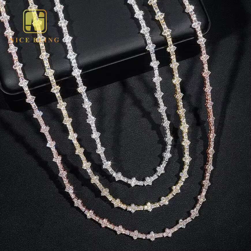 4mm Tennis Chain Wholesale Price 925 Sterling Silver Hip Hop Jewelry Necklace Iced Out VVS Moissanite Diamond Cross Tennis Chain