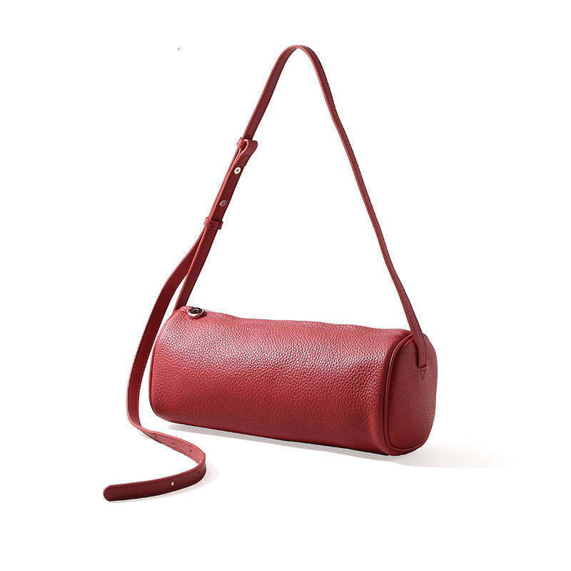 Simplified Style Pen Holder 2025 New Genuine Leather Women's Fashionable Commuting Cylindrical Bag, Large Capacity Trendy Crossbody Bag