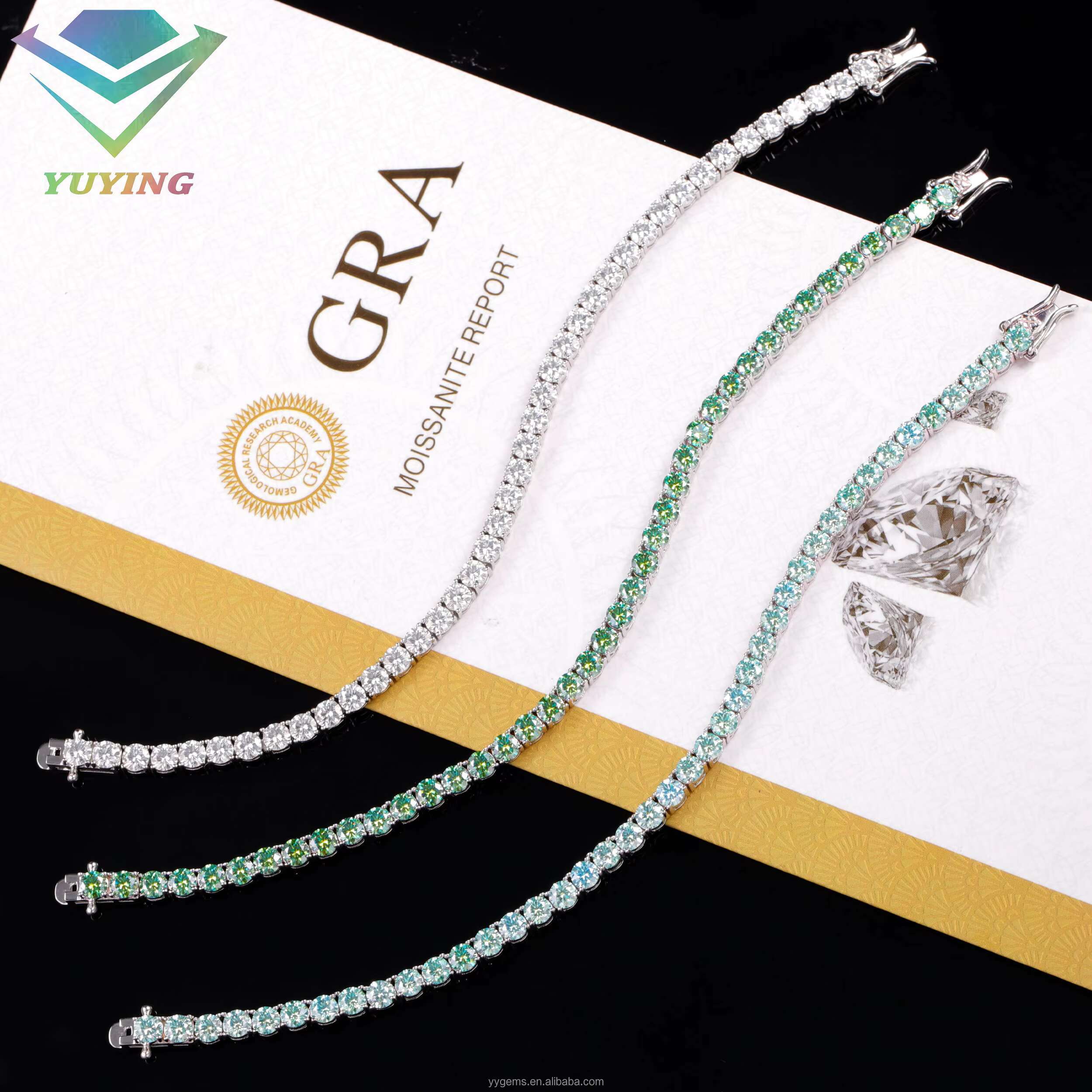 New Arrival Blue Green Diamond S925 Sterling Silver VVS Colorful Moissanite Tennis Chain Bracelet Necklace GRA Certificate