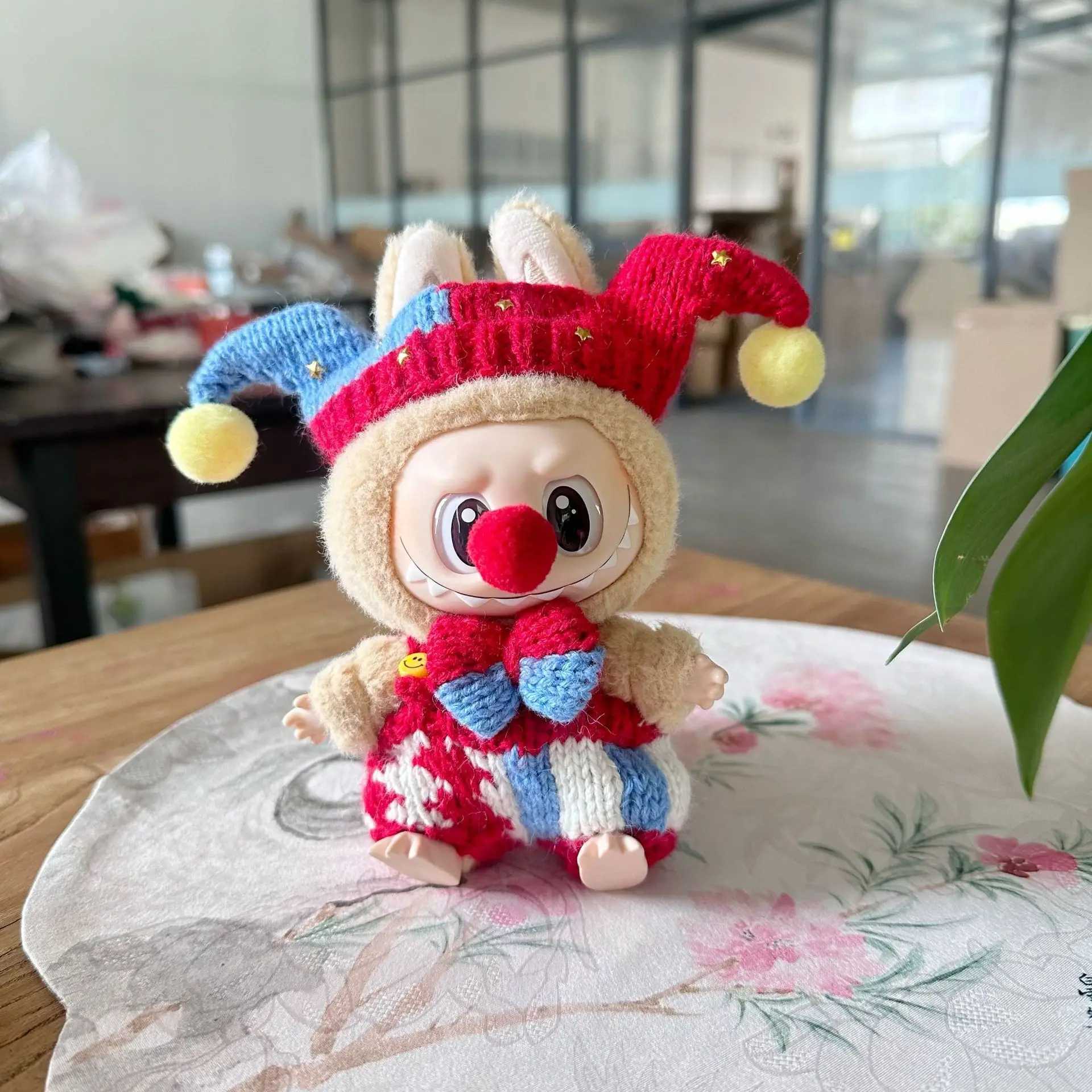 Free shipping 17cm Labubu I II Cute Handmade Clown Plush Costume Idol Doll Sitting in Par Pumpkin Set Korean K Exo