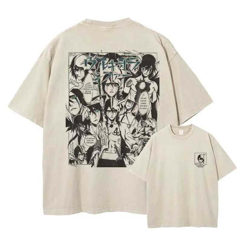 Grimmjow Aizen Ichigo T-shirt Anime Retro Washed T-shirt Street Clothing Rukia Kenpachi Manga Ultra Thin Short Sleeve Top T-shirt W250505