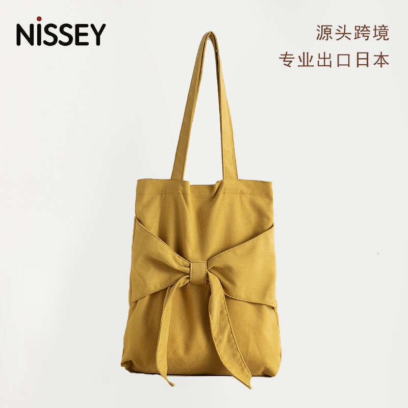 Bowtie Tote Artistic Single Shoulder Women's Student Canvas Bag, Niche Design, Large Capacity Handbag