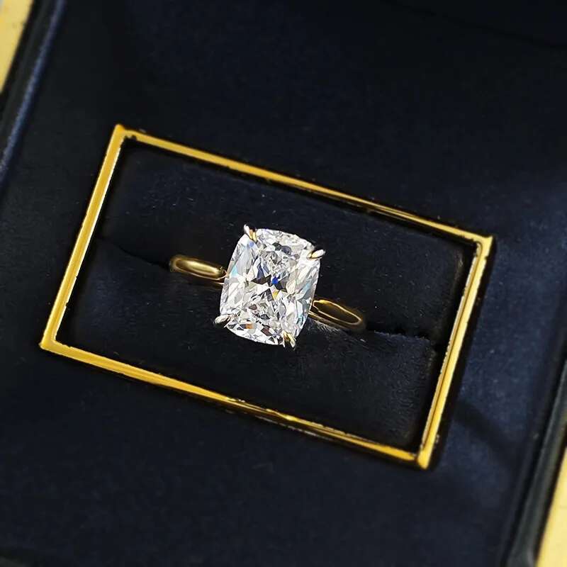 Luxury Cushion Cut 3ct Lab Diamond Ring 100% Real 925 Sterling Silver Engagement Wedding Band Rings for Women Promise Jewelry
