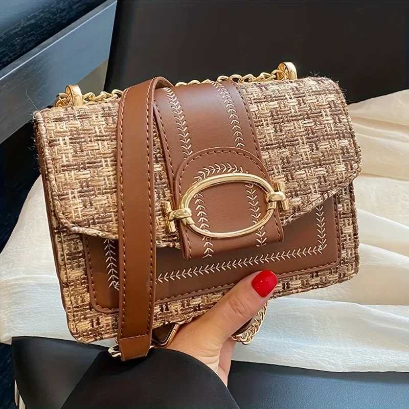 Chic Mini Plaid Tweed Crossbody Bag with Adjustable Strap Fashionable Buckle Closure - Available in Cream Green Blue Black XJ250610