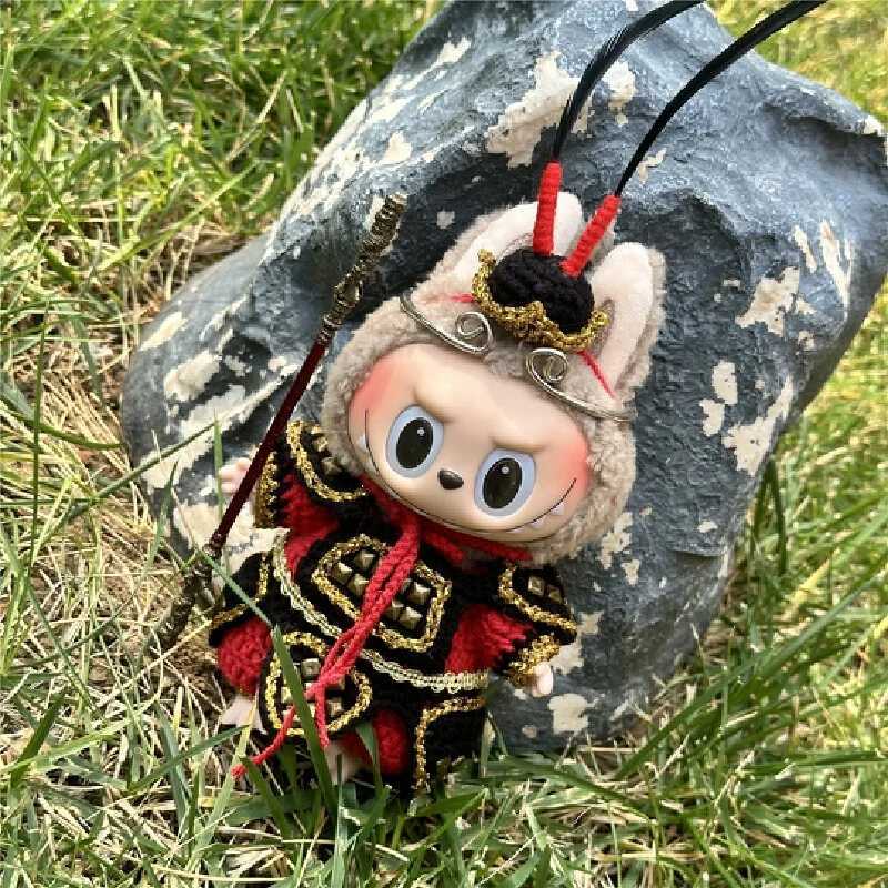 Free shipping Labubu Clothing 17cm Doll First and Second Generation Sitting Black Mythical Yang Jian Zombie Dress Handmade Yarn Theme Set