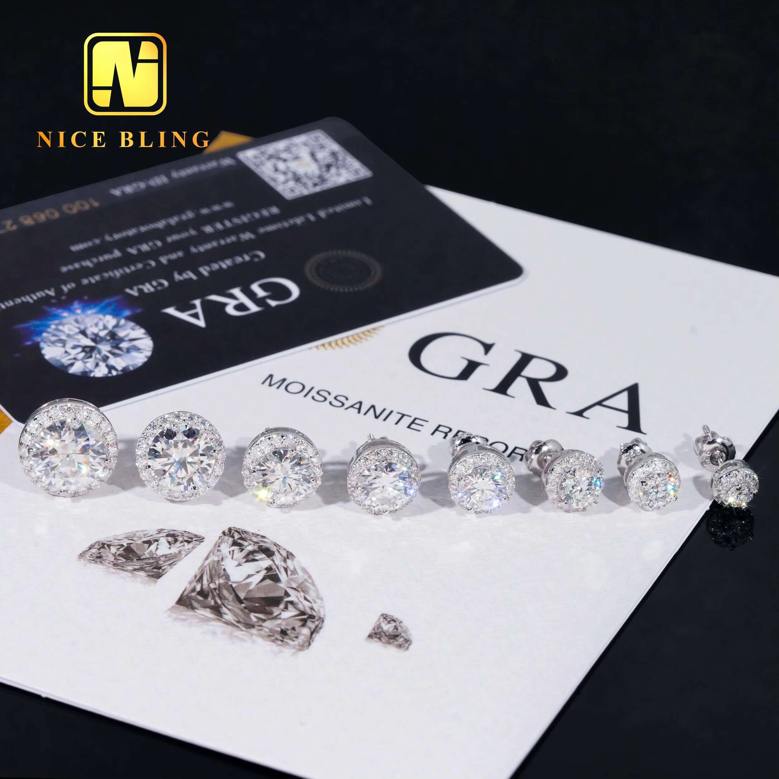 925 Sterling Silver Wholesale Classical 5mm Hip Hop Jewelry Bezel Setting Ear Studs VVS Moissanite Stud Earrings for Women