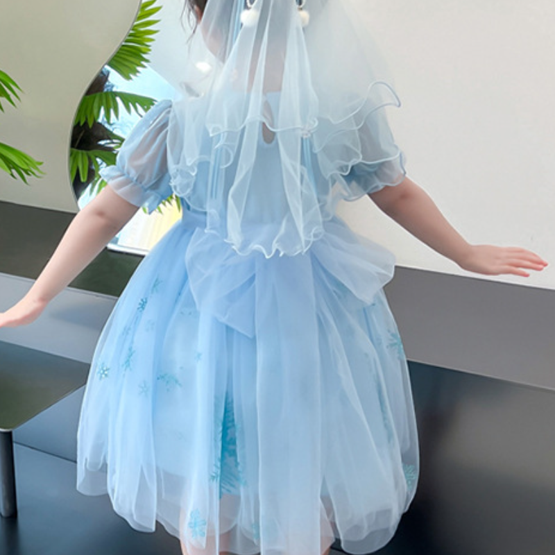 DISNEY Frozen Elsa Princess Baby Short Skirt Baby Chiffon Short Sleeve Dress Children's Party Dress Princess Dress