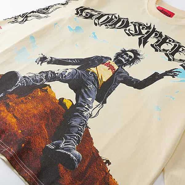 Hot selling Godspeed T-shirt skeleton mens printed retro streetwear hip-hop mens Godspeed long sleeved top W250505
