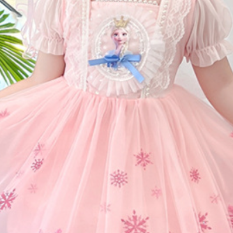 DISNEY Frozen Elsa Princess Baby Short Skirt Baby Chiffon Short Sleeve Dress Children's Party Dress Princess Dress