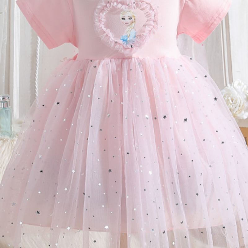 DISNEY Elsa princess Girls' short-sleeved summer dress Frozen theme baby designer clothes children's t-shirt dress.
