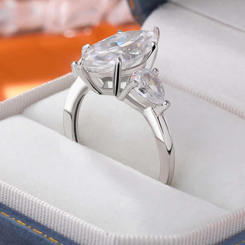 3 Carat Marquise Cut Moissanite Engagement Ring Gra Certified 925 Sterling Silver Plated AU750 Wedding Bands for Women Jewelry