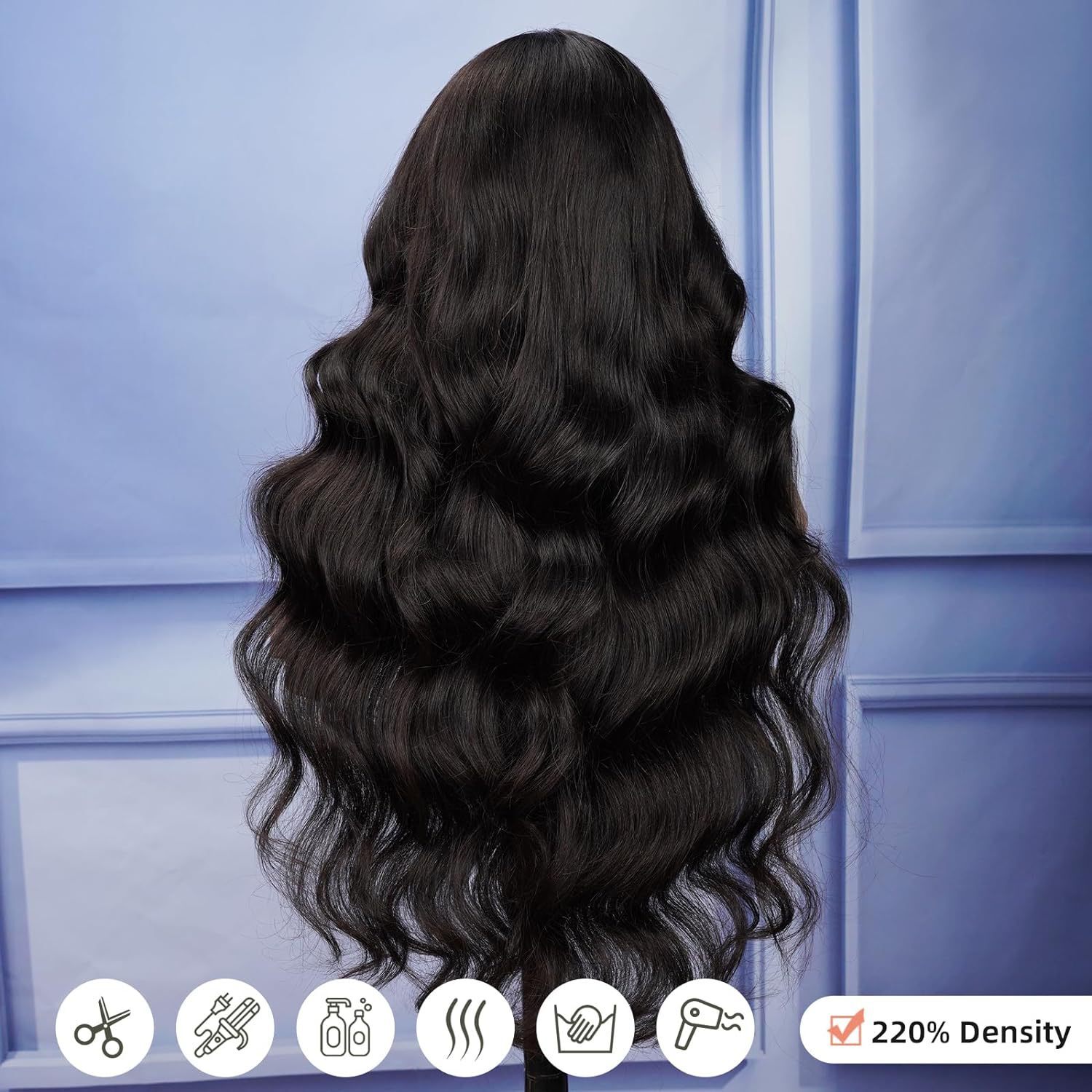front Womens lace synthetic wig black long curly hair with big waves body wigs