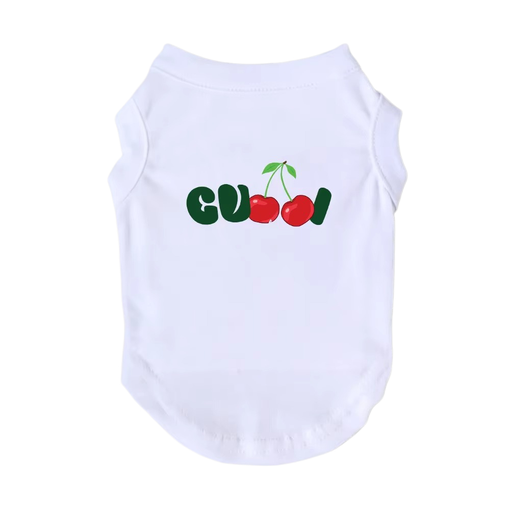 Summer Dog Clothes Dog Shirt Vest Imitating Trends Design Letter Cherry Pattern Stretchy Dog T-Shirts Soft Cool Pet Apparel for Puppy Small Medium Dog