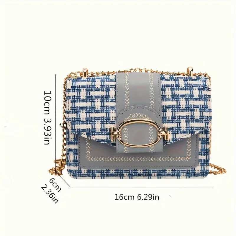 Chic Mini Plaid Tweed Crossbody Bag with Adjustable Strap Fashionable Buckle Closure - Available in Cream Green Blue Black XJ250610