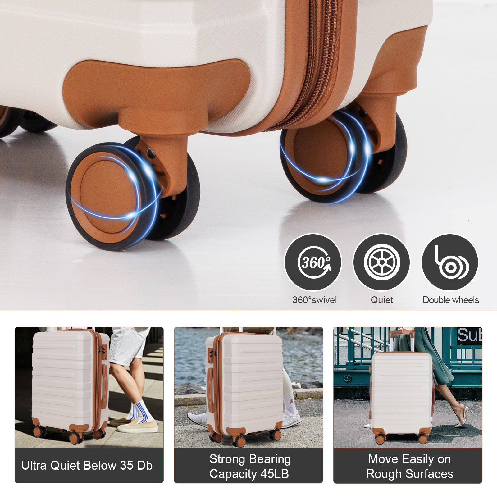 3piece set 202428 inches lightweight durable and expandable carryon suitcase tsa lock essential for family and personal travel white
